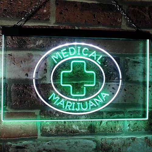 Miniatura 2 de Cruz médica de marihuana vendida aquí pantalla interior doble color LED neón letrero blanco y verde 24 "x 16" st6s64-i3084-wg