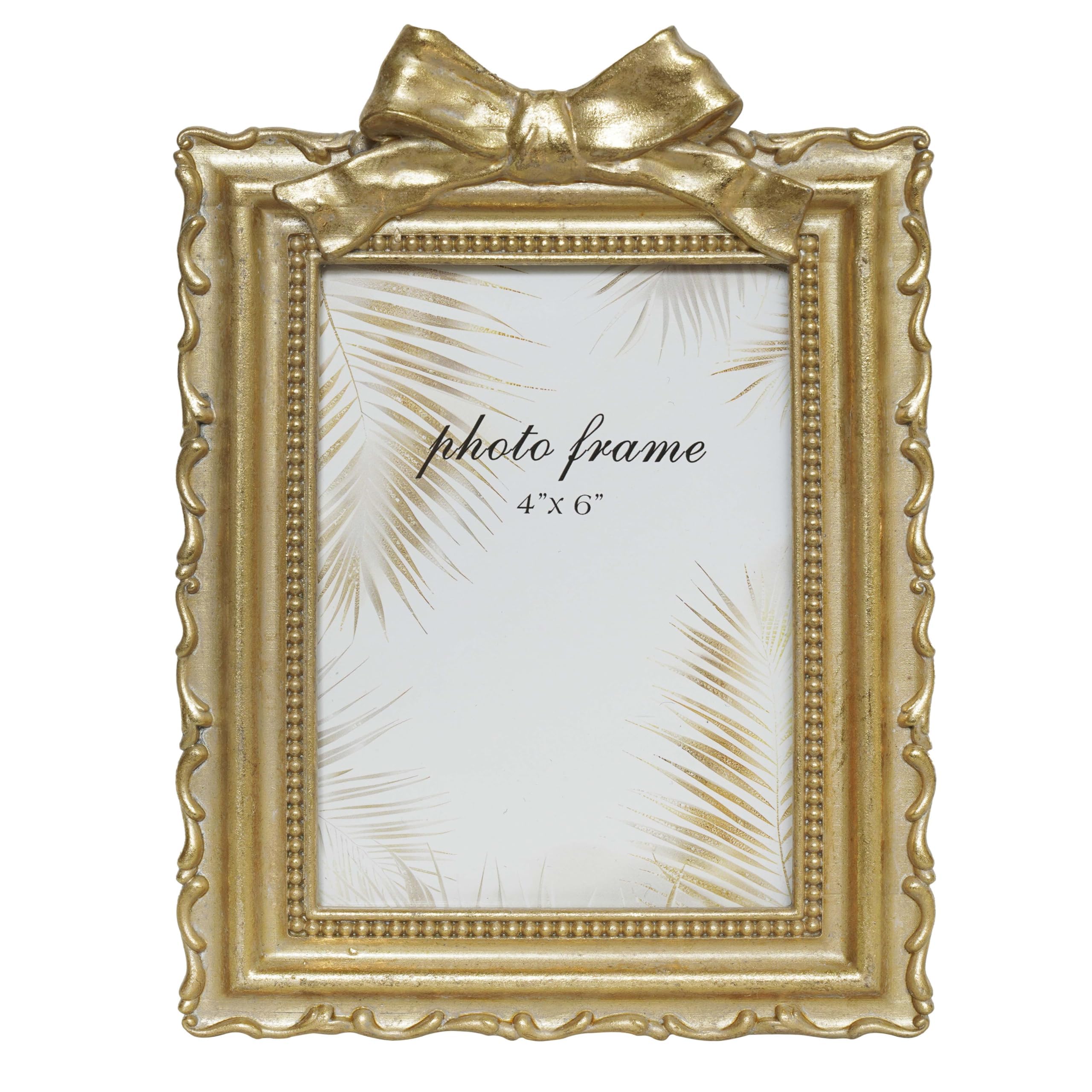 Limor Bow4x6 4X6 Vintage Picture Frame, Gold Antique Ornate Picture Frame, Victorian Retro Decorative Photo Frames For Tabletop & Wall, Baroque Home Decor Frames, Gift Idea (Bow4x6)