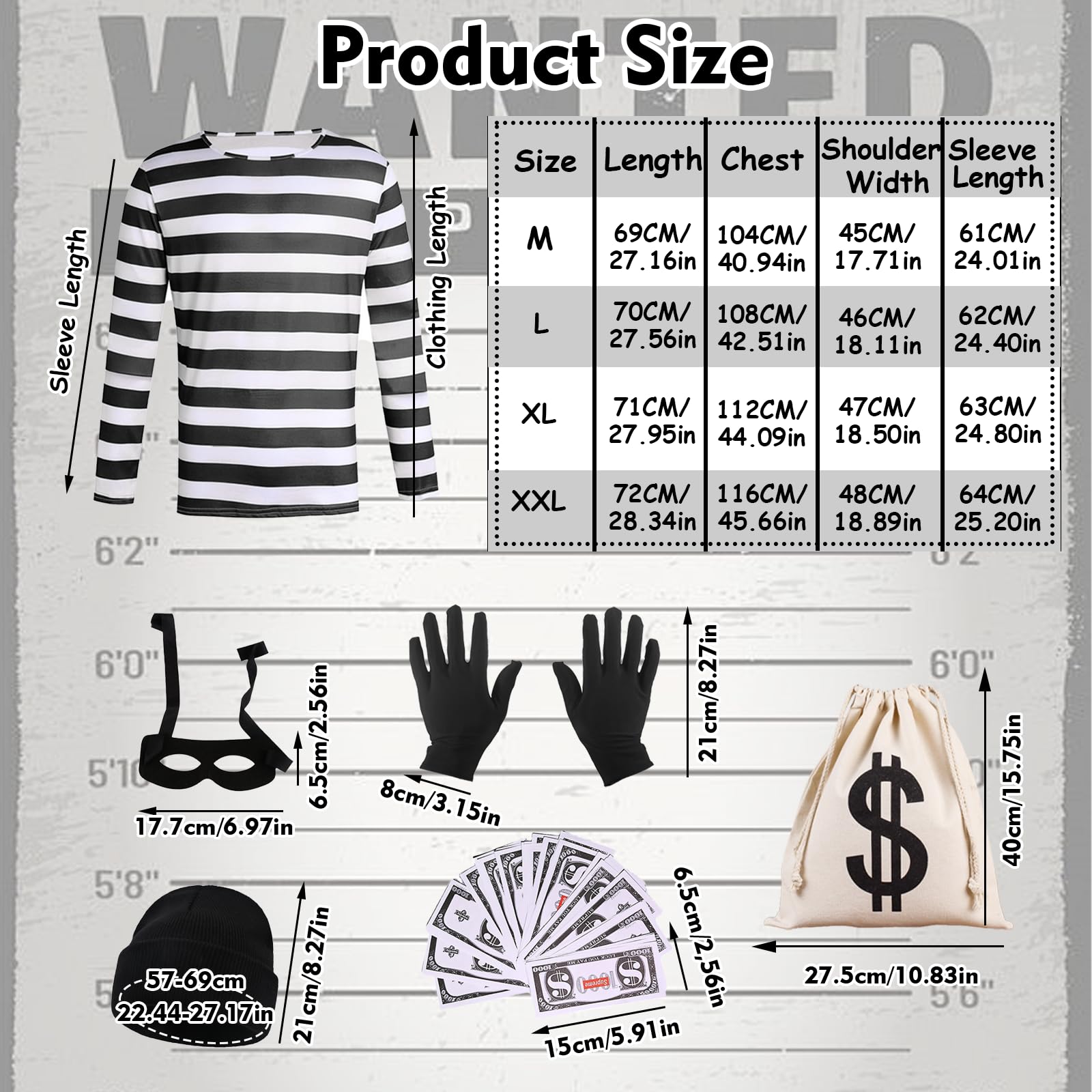 Adults Burglar Costume, Robber Fancy Dress Costume Set - Image 2