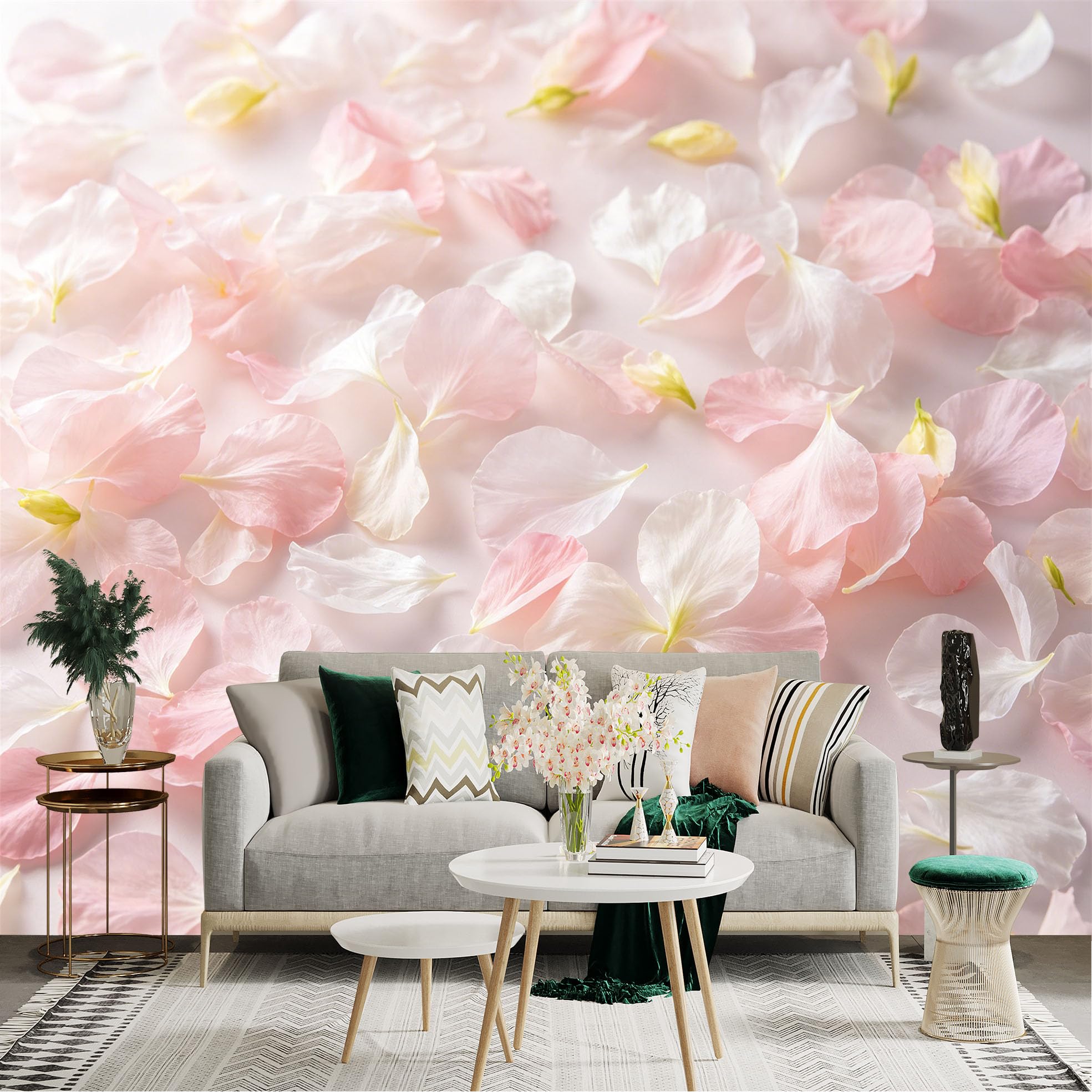 Lnzczhyre Dbh260521513 Custom Size Wall Sticker Mural， Soft Pastel Pink Petals， Delicate Floral Background， Romantic Spring Atmosphere， For Wall Decoration， Peelandstick Wall Decals.