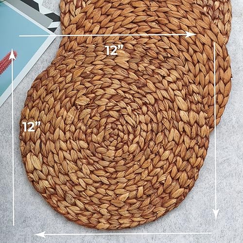 Miniatura 2 de (4 tamaños 12"-13"-14"-15") BARIEN Brown - Manteles individuales redondos de jacinto de agua natural, tejido grande hecho a mano, resistente al