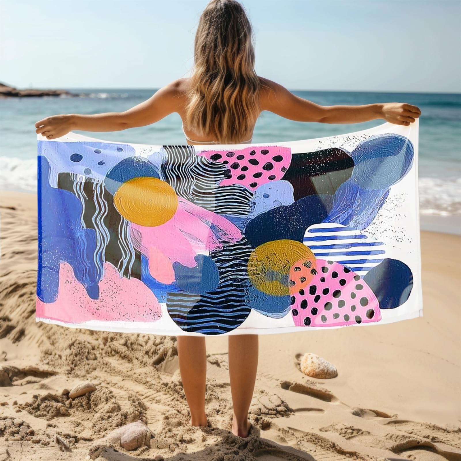 Genérico Toalla Playa Grande Patrón Azul Rosa Microfibra Secado Rápido Oversize Toalla Sin Arena Súper Ligera Piscina Camping Picnic Yoga Gimnasio Y Deportes Viaje