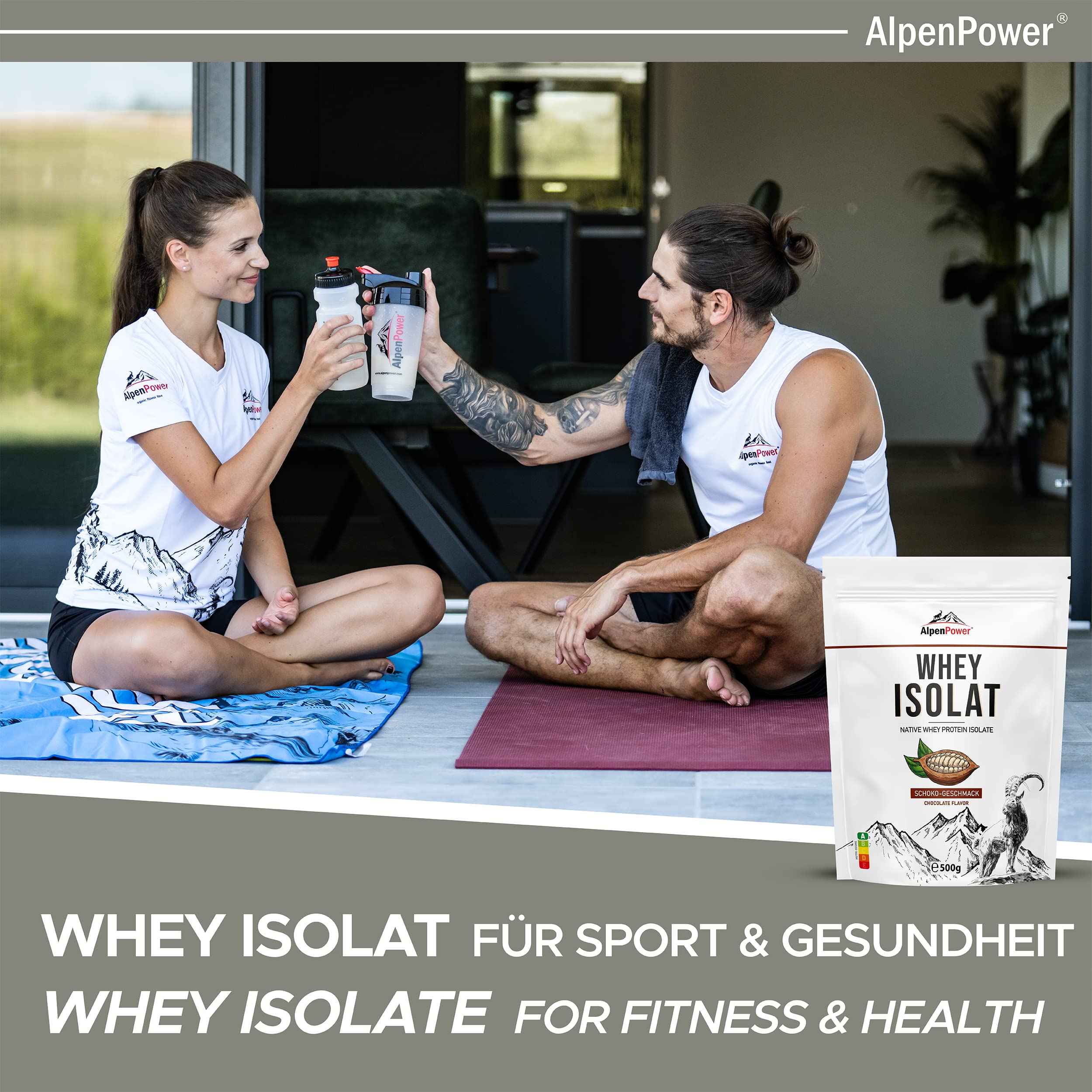 AlpenPower Whey Isolat białko w proszku czekoladowym 1 kg – 100% naturalne składniki, bez substancji słodzących – karmienie trawą – wysokiej jakości białko w proszku z najlepszego mleka alpejskiego
