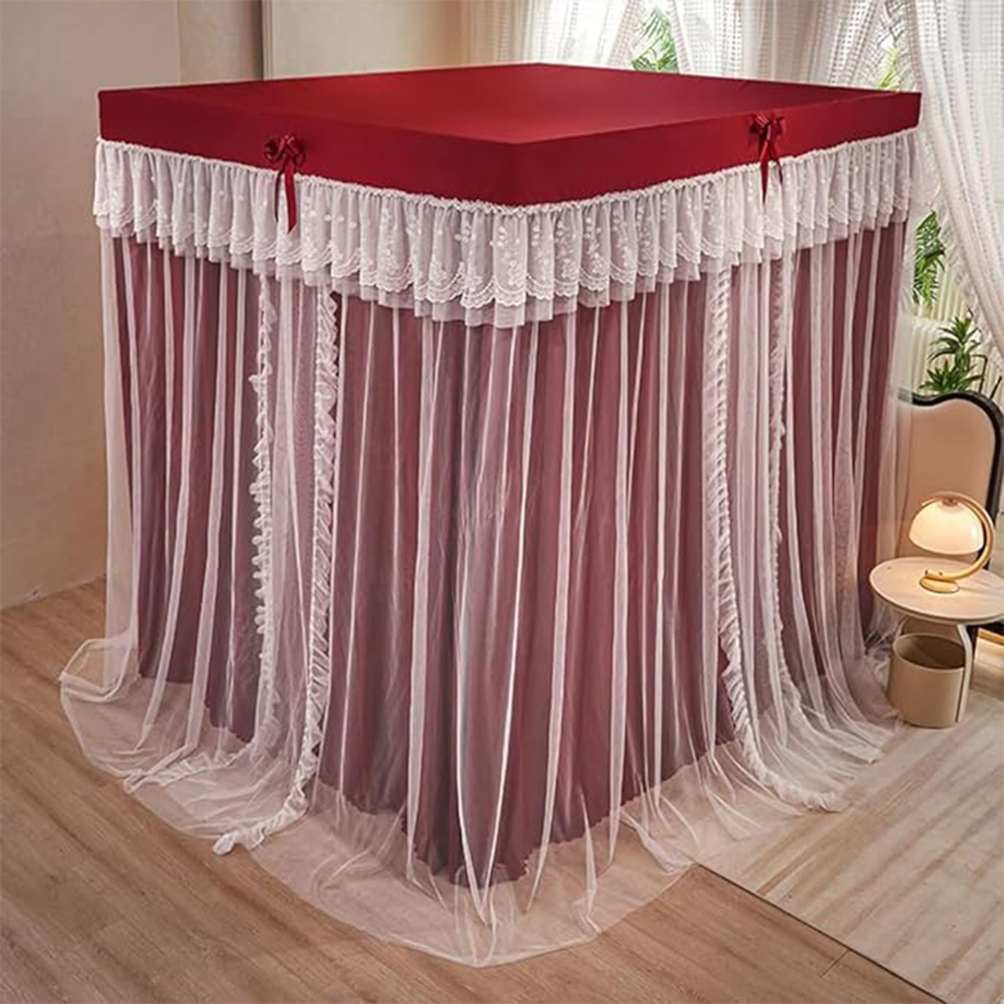 Baldaquin Princesse avec Volants Ciel de Lit Rectangulaire à 4 Ouvertures Moustiquaire Double Couche pour Chambre de Fille Décoration Romantique Doux et Respirant,A,150 * 200cm* Without Stand