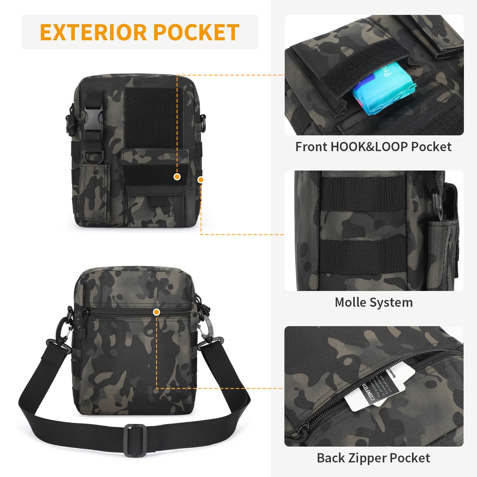 HUNTVP Marsupio Uomo Sportivo, Borsetta a Tracolla Militare Borsa per Campeggio Escursionismo Ciclismo Viaggio Trekking Porta Smartphone Chiave Denaro
