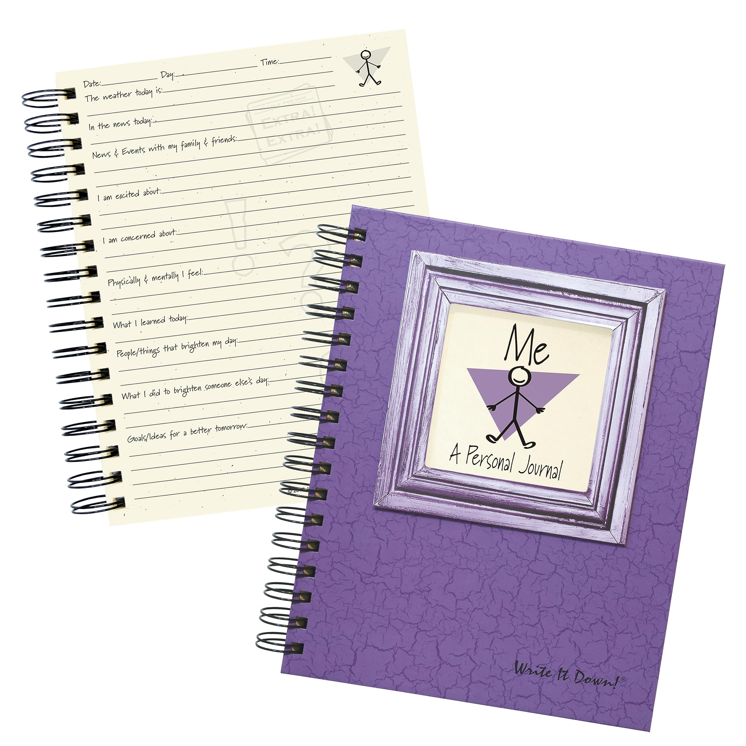 Write it Down series by Journals Unlimited, Guided Journal, Me, A Personal Journal, Full-size 7.5"x 9", Purple Hard Cover, Made in USA