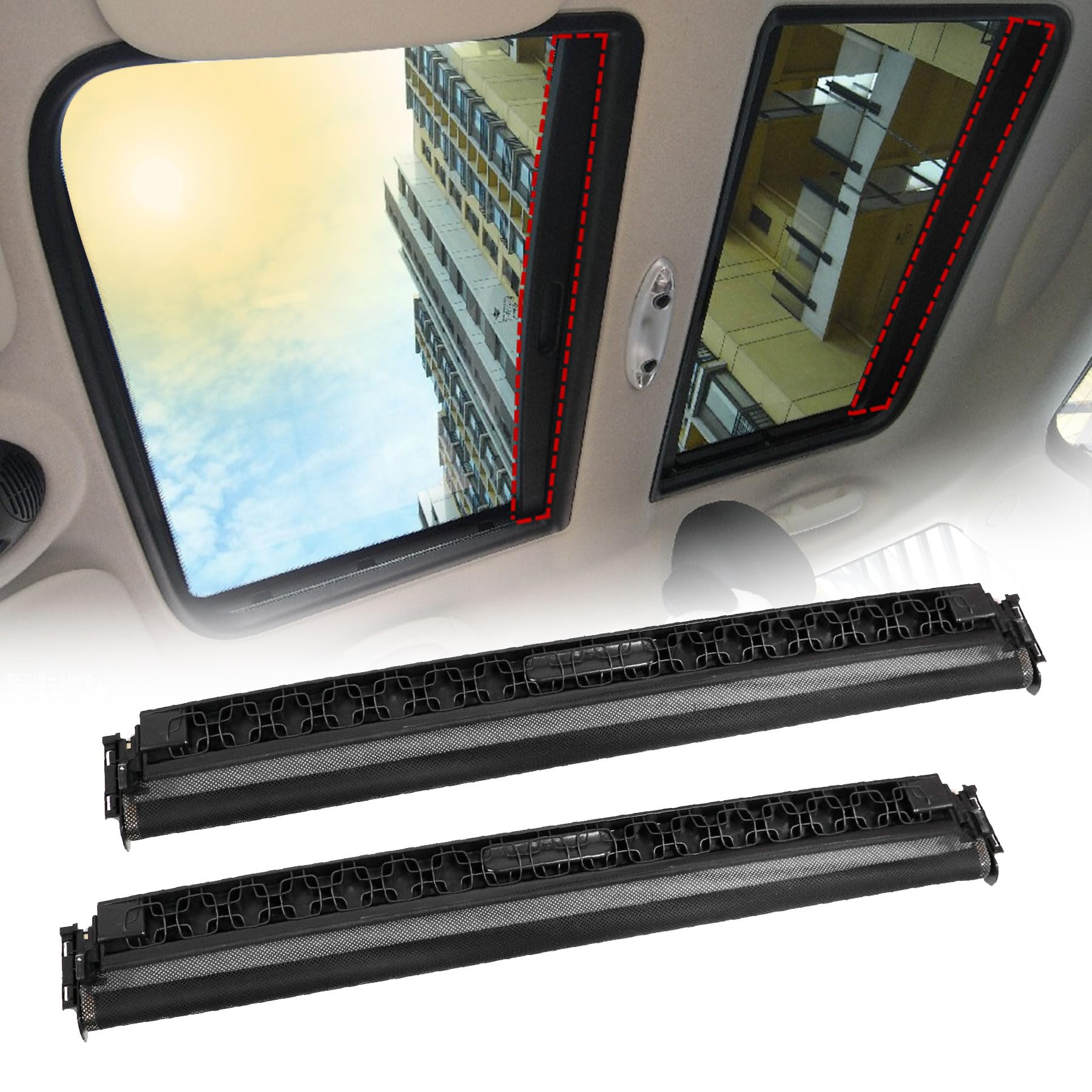 XQSMWF 2Pcs Front & Rear Sunroof Sunshade Cover 54102757016, 54102755849 Fits Mini Cooper R55 R56 2006-2015 Black Panoramic Sunroof Shade Car Sunroof Shade Cover Assembly Roller Blinds
