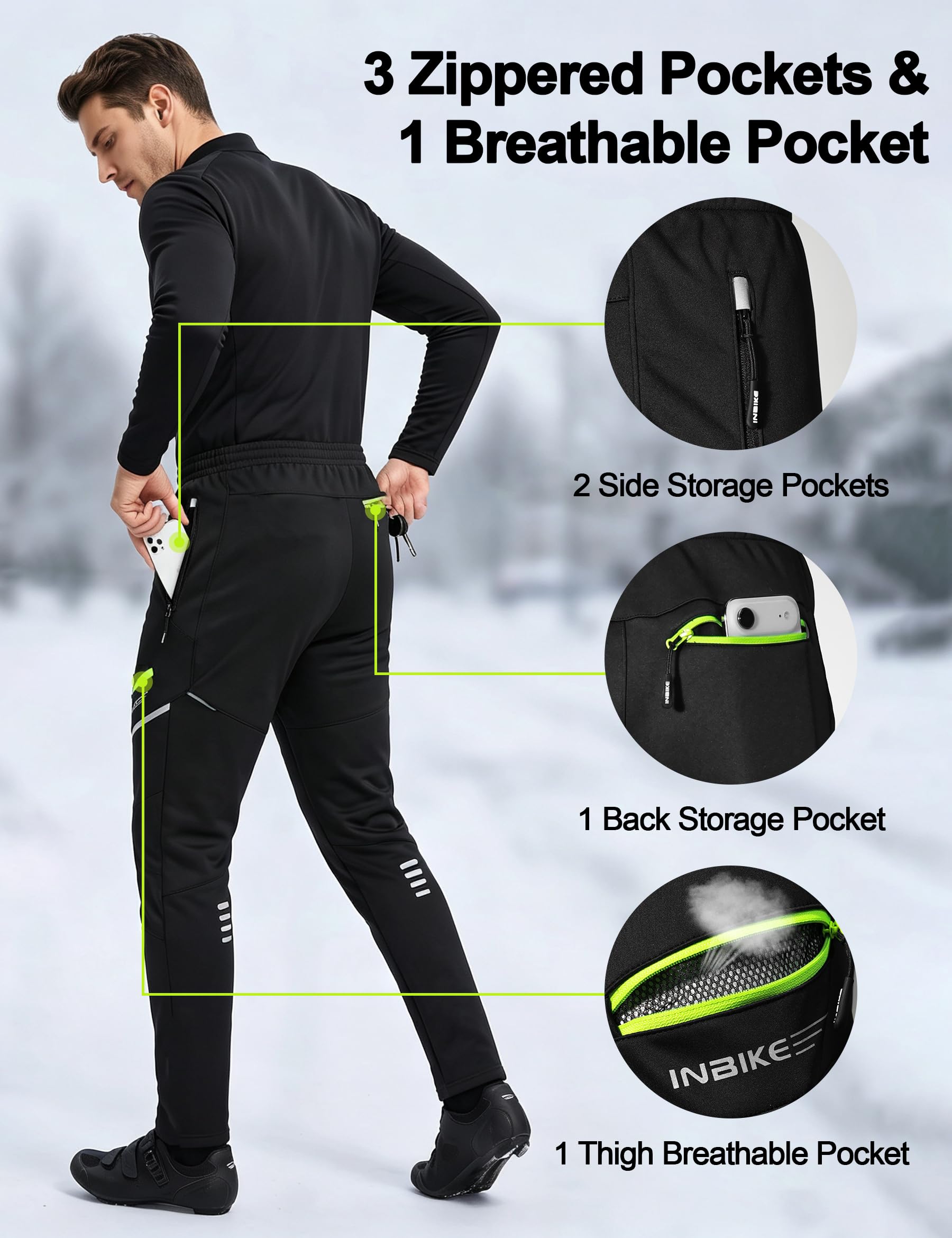 INBIKE Herren Thermo Fahrradhose Winter mit Fleece Körperbetont für Rennrad MTB Pendeln