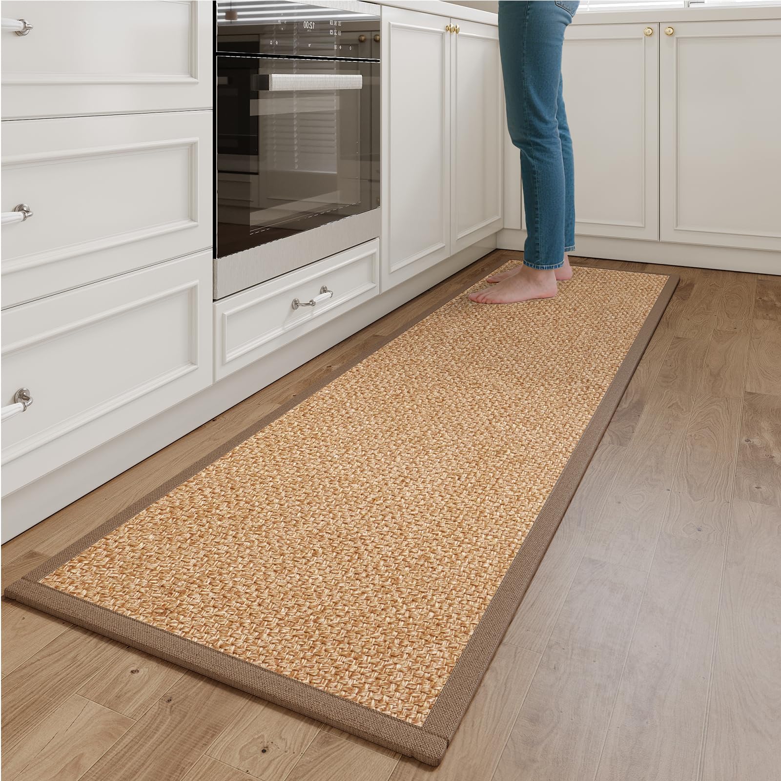 YDKGL Kitchen Runner Rugs Non Slip Washable, Super Absorbent Kitchen Mats for Floor, Rubber Backing Jute-Like Braid Long Sink Mat Standing Floor Mat,