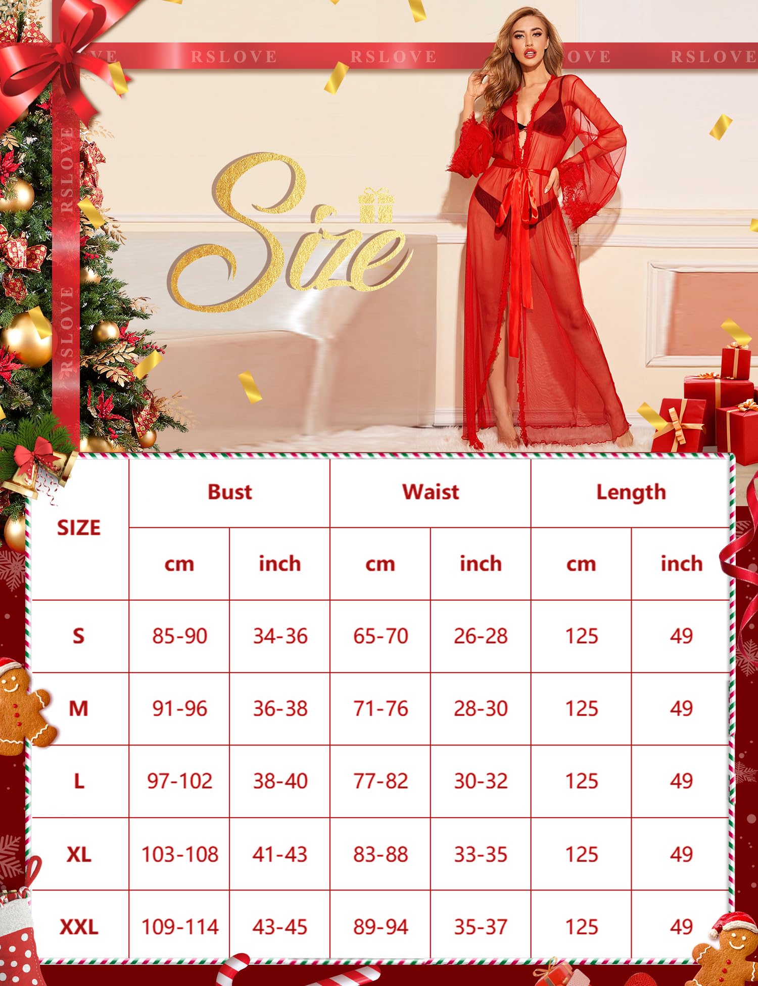 RSLOVE Lingerie pour Femmes Robe Kimono Sexy Longue en Dentelle Chemise en Maille Robe en Dentelle