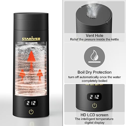 Miniatura 8 de Hervidor eléctrico de viaje, hervidor eléctrico pequeño portátil para té y café, hervidor de agua caliente con 4 controles de temperatura y mantiene