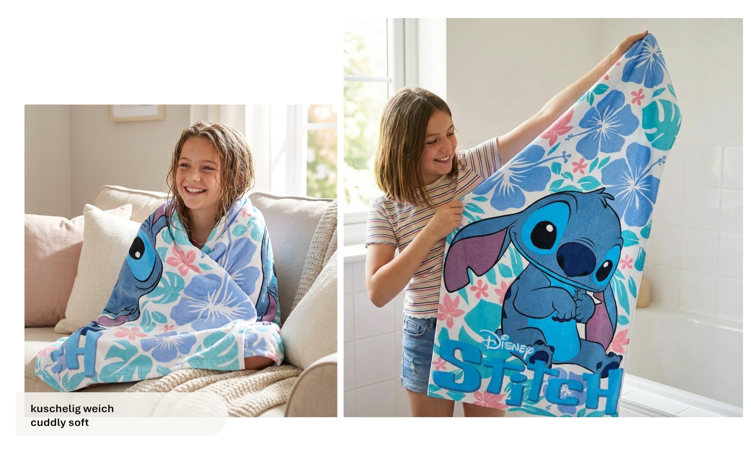 Theonoi Disney Lilo und Stitch dziecięcy ręcznik kąpielowy, ręcznik plażowy, 70 x 140 cm, 100% bawełna, dla chłopców i dziewczynek – standard Öko-Tex