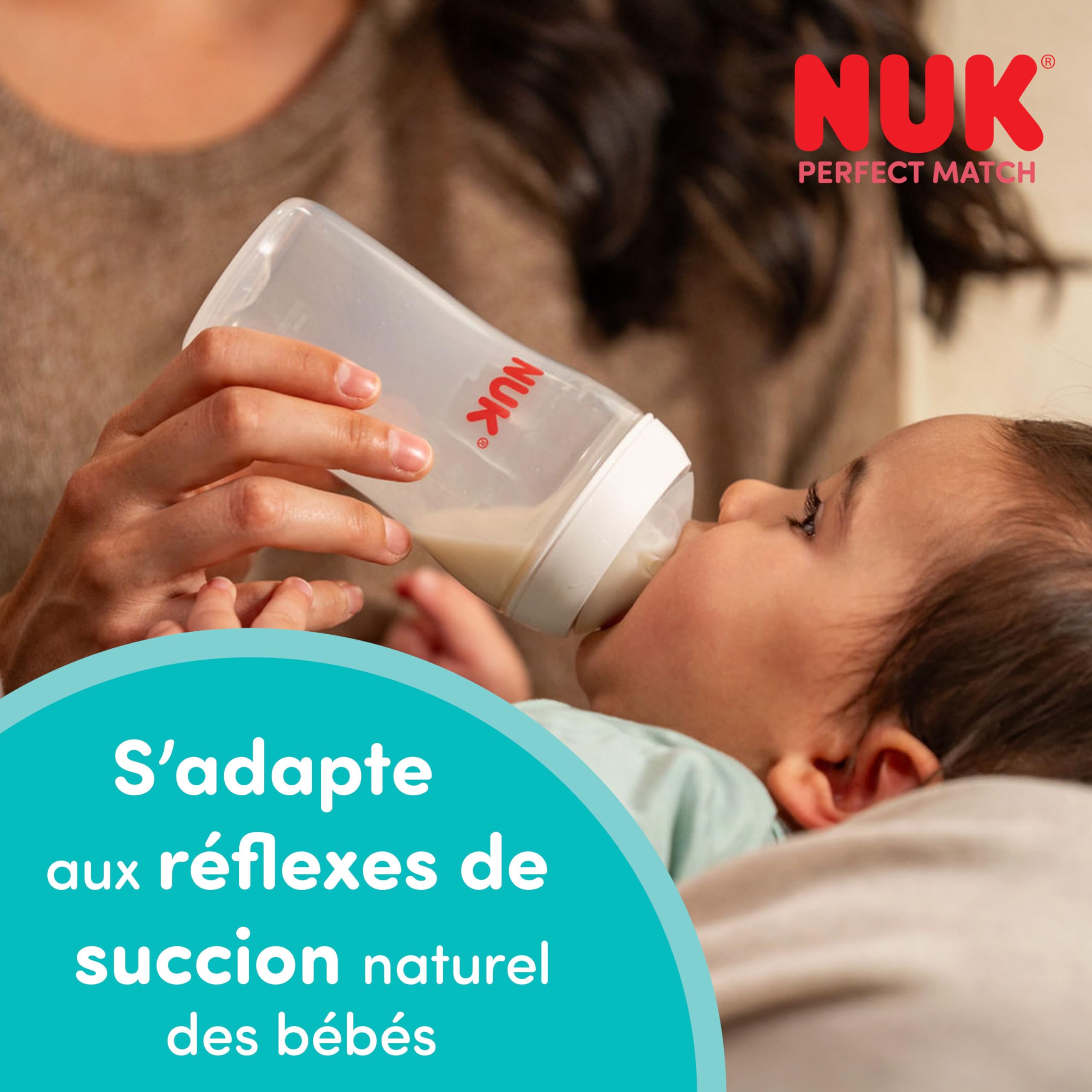 NUK Perfect Match Biberon | 3+ mois | 260 ml | Biberon anti-coliques | PP | Indicateur de contrôle de température | Hippopotame | Lot de 1