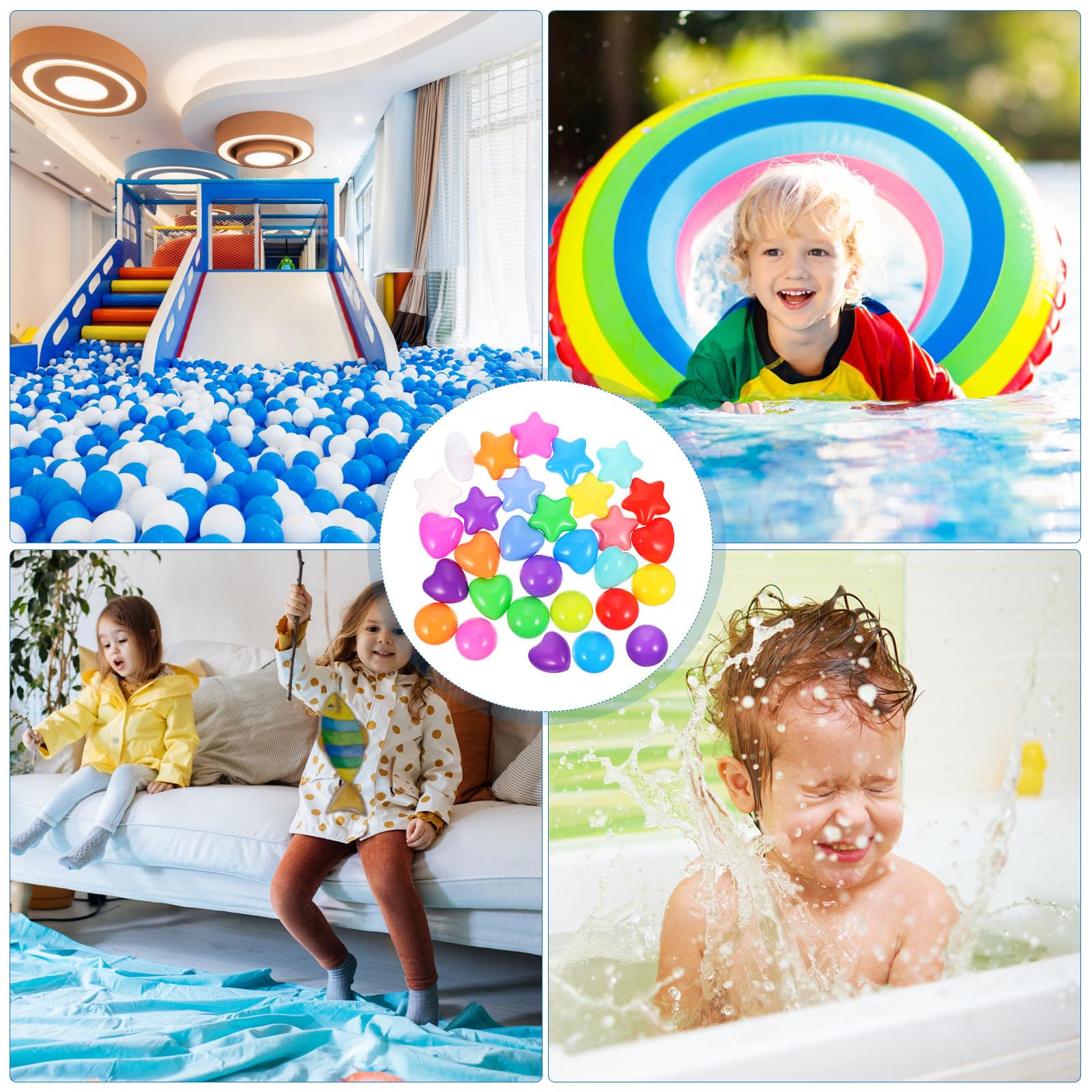 Hemobllo Bolas de Plástico Juguetes Creativos 150 Forma de Estrella y Corazón para Niños para Piscina y Fiestas en Parques de Atracciones