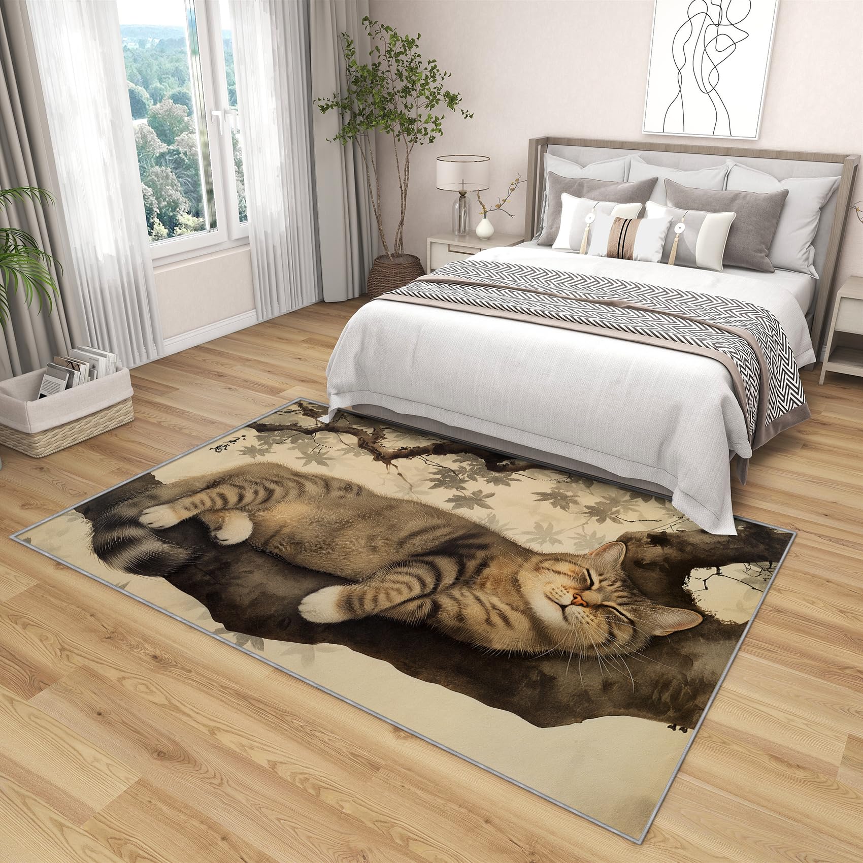 Katzenmotiv Teppich für Wohnzimmer und Schlafzimmer - Süße Kätzchen, Weich Kurzflor, Waschbar, Rutschfest, Fussmatte Innen, Kinderteppich 80x150 cm