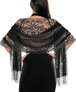 Women's Floral Lace Scarf Shawl wif Tassels for Women's Evening Dress Ev...