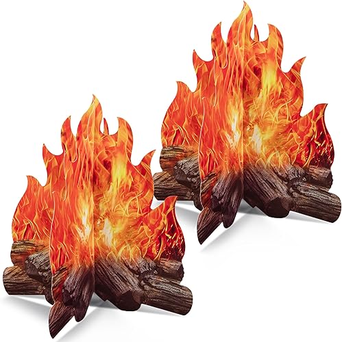 Novelty Place Juego de 2 piezas de decoración de cartón de fuego falso, centro de mesa de llama de papel 3D, perfecto para decoración de fiestas de
