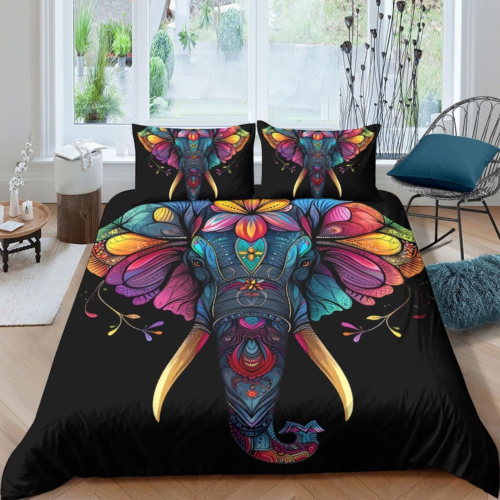 Ctjqhvkz Style-9 3D Printed Colorful Elephant Fitted Sheet Microfiber Soft Breathable Artistic Jungle Bed Cover For Bedroom Dorm Decor Single（135X200cm）