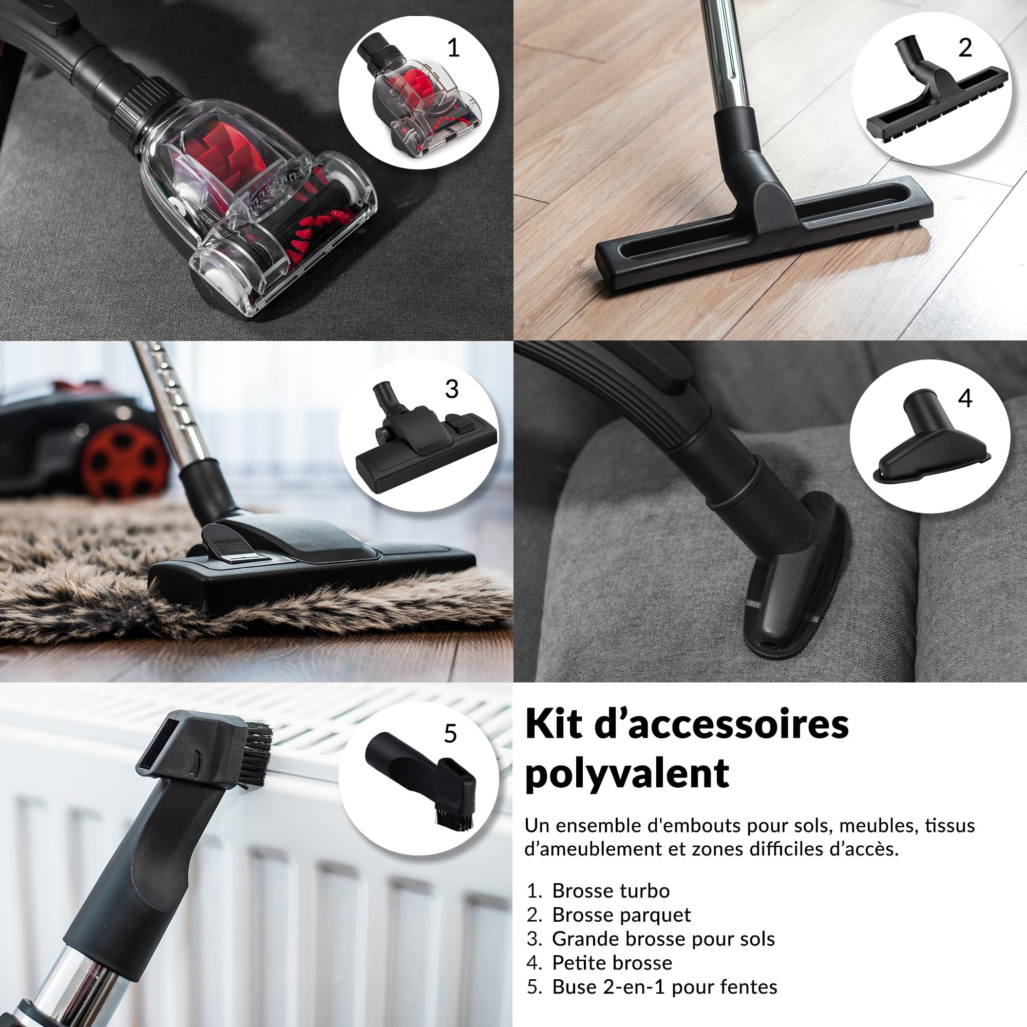LEHMANN Aspirateur cyclonique sans Sac Typhoon | avec Jeu d'accessoires | Aspirateur Puissant avec Jeu de Buses | Filtre HEPA, Brosse Turbo, Réservoir à poussière 2,5 L