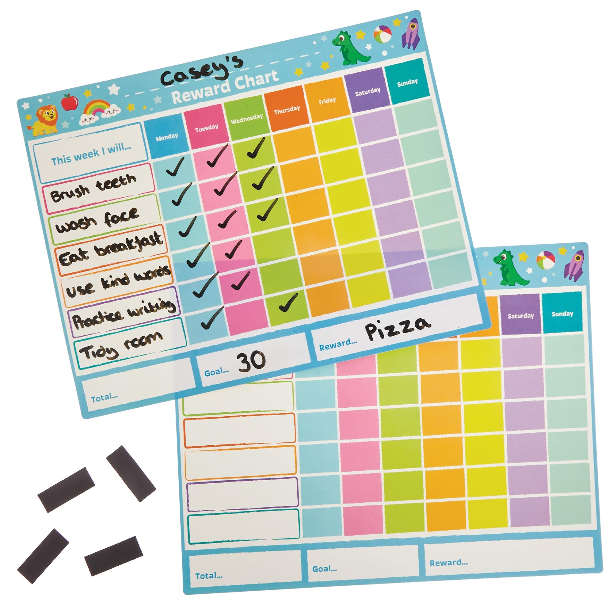 Baker Ross FN438 Magnetic Weekly Rewards Charts - Pack of 5, Kids Rewards and Chores Chart, Positive Reinforcement for Children