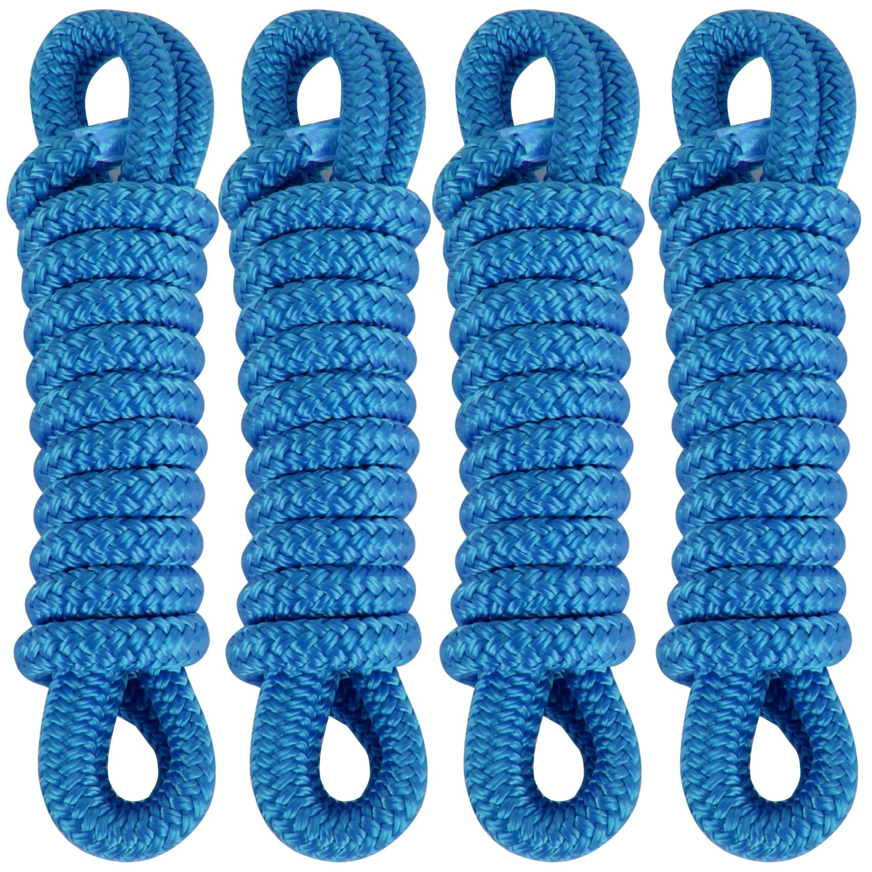 Fender Lines 6' x 3/8" Double Braided Boat Fender Lines 4 Pack, Boat Bumper Rope/Boat Fender Rope 9 Colors Boat Ropes for Docking with 5'' Eyelet Premium Dock Lines for Boats - Blue