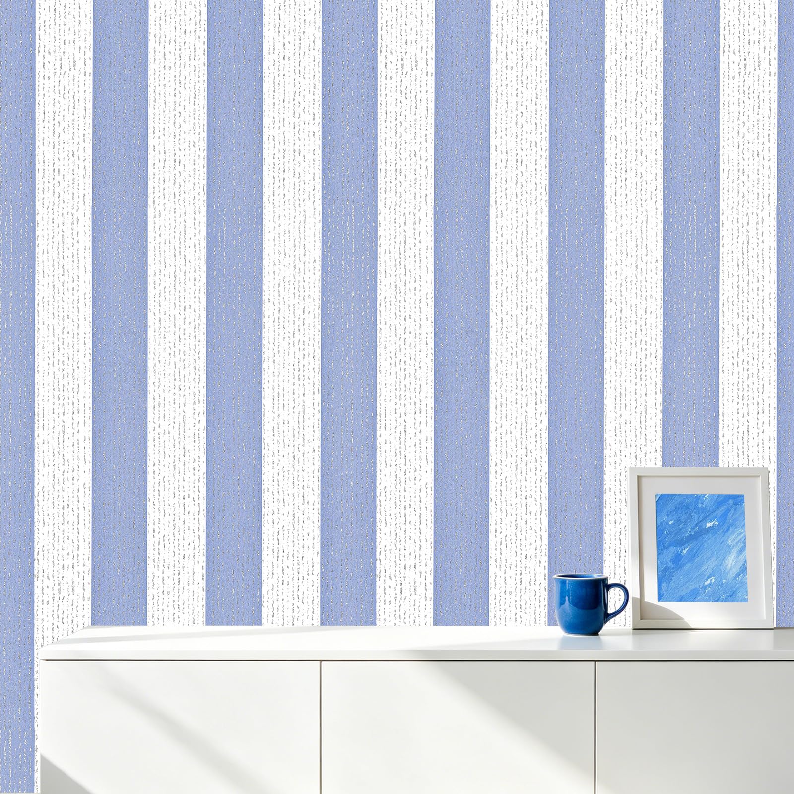 AuraCyizirine Blue Stripe Peel and Stick Wallpaper 40cm x 1200cm Blue and White Self-Adhesive Wallpaper Removable Waterproof Contact Paper for Cabinets,Bedroom,Nursery,Accent Wall