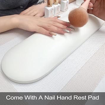 Nail Arm Rest with Mat, Nail Cushion Hand Rest Professional Nail Tech Arm Rest Stand Manicure Hand Pillow for Nail Techs (White)