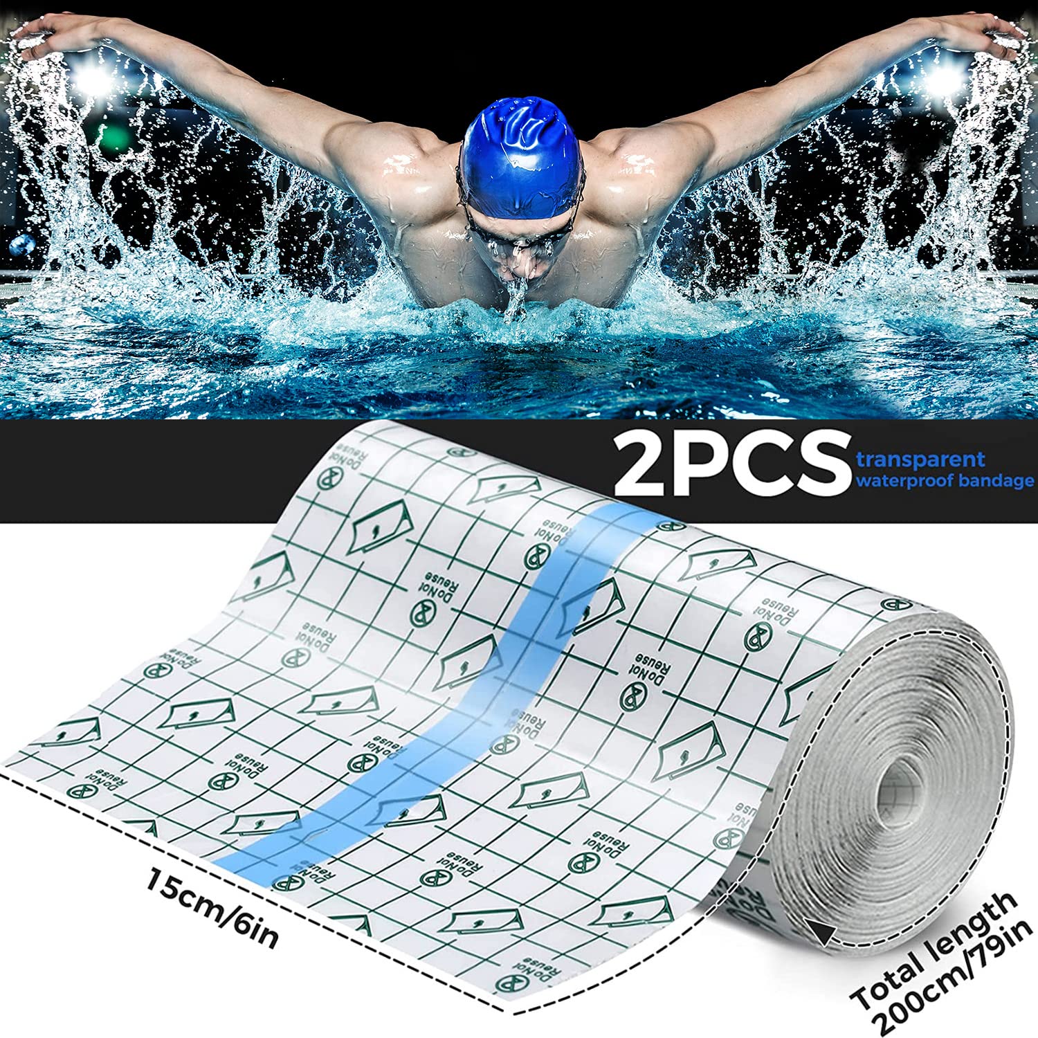 Benda Trasparente Impermeabile 15cm X 10M - Cerotto Elastico In Rotolo, Pellicola Protettiva Per Ferite, Doccia E Sport, Antiallergico - 3