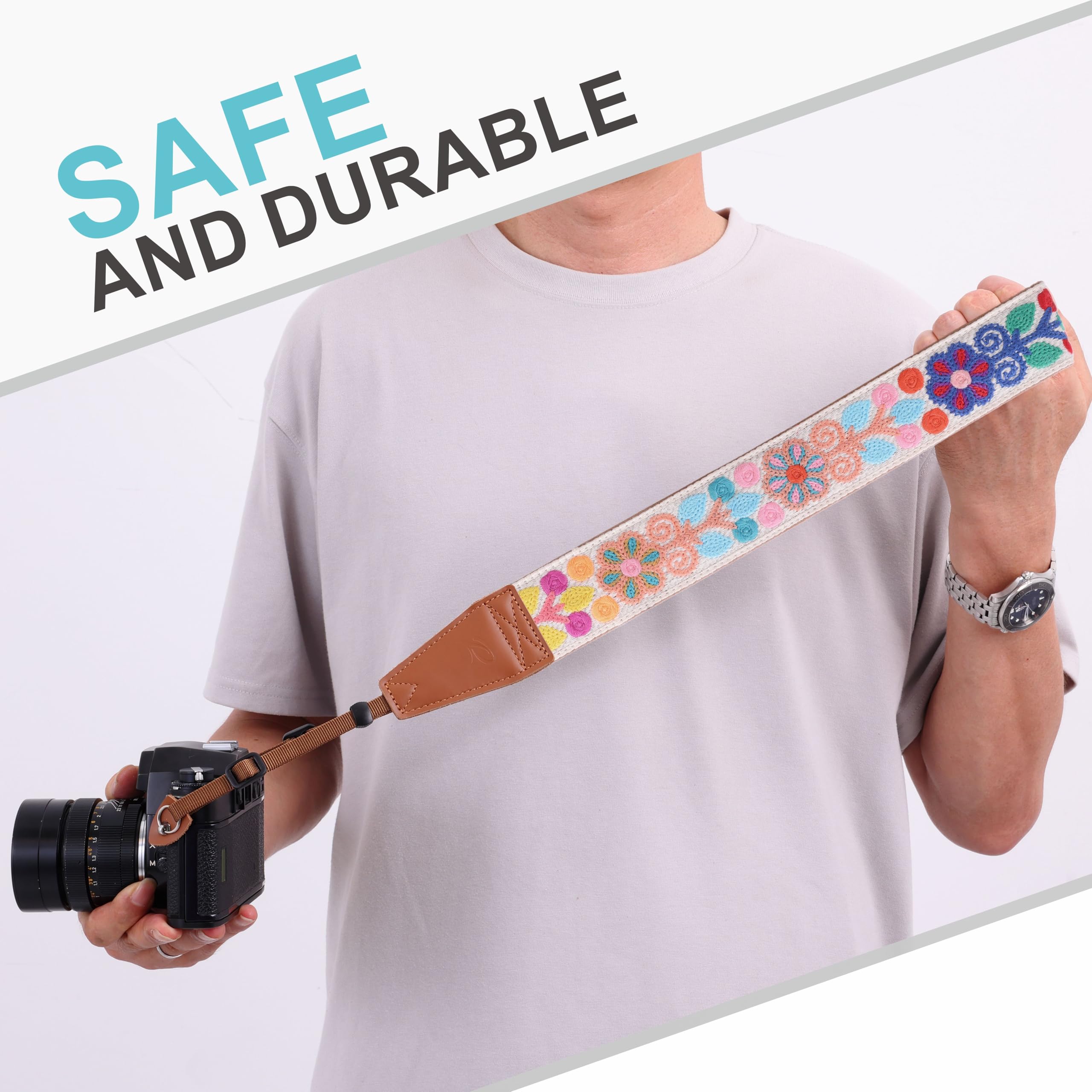 Padwa Lifestyle Tracolla per fotocamera, 5,1 cm, in pelle pieno fiore, per fotografi