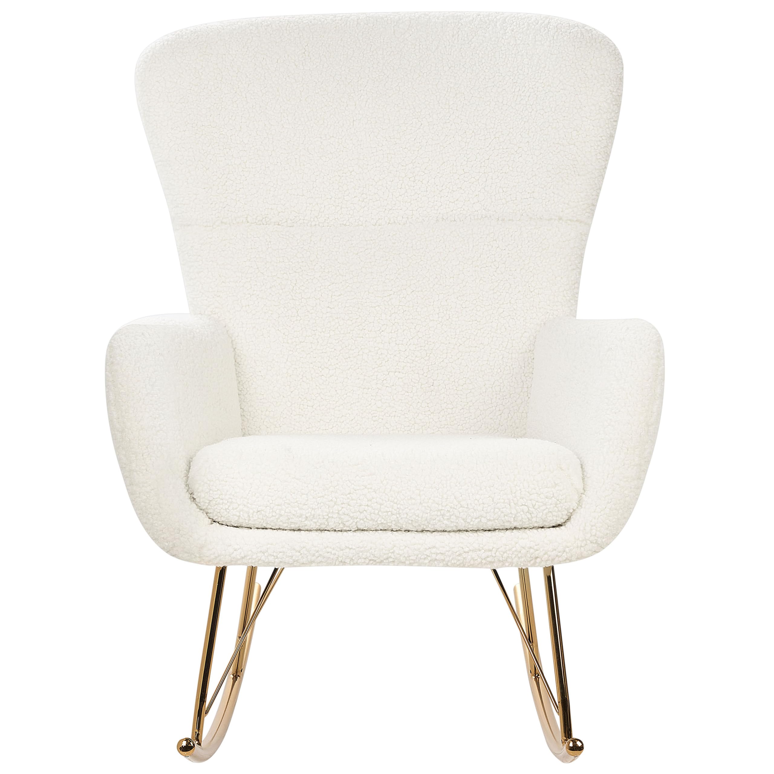 Beliani Schaukelsessel Bouclé Stoff weiß/Gold Schaukelstuhl modern elegant edel Anaset