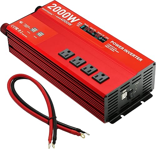 Inversor de corriente de onda sinusoidal modificada de 2000 W, pico de 4000 vatios, convertidor de automóvil y camión CC de 12 V a 110 V 4 CA, 6