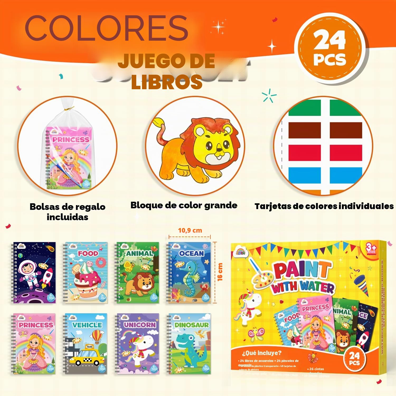 ZMLM Libros de Colorear con Agua para Detalles Cumpleaños niños, Regalos Cumpleaños Colegio invitados Juguetes, Livros de colorir infantis Manualidades Niños para 3 a 9 Años(24 Clásico)