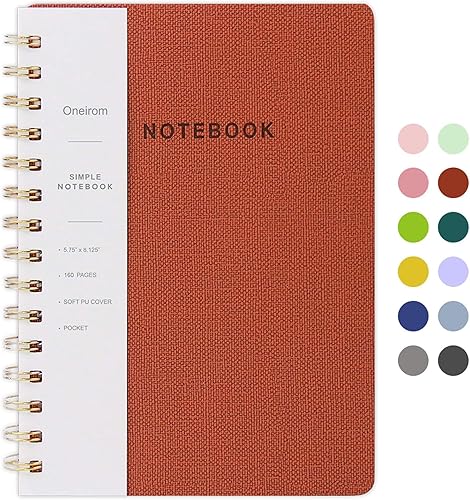 Miniatura 1 de Oneirom, cuaderno con espiral, 6.10 x 8.19 pulgadas, cuaderno rayado con bolsillos interiores y 160 páginas, tapa de cuero sintético, cuaderno de