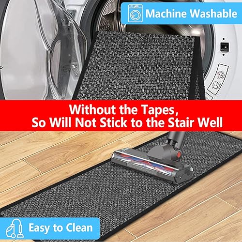 Miniatura 4 de Alfombra de yute antideslizante con parte trasera de goma, 15 alfombrillas negras para escaleras alfombradas, fácil de limpiar, para interiores,