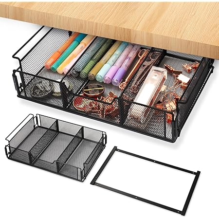 Amazon.com: Under Desk Drawer Organizer Clamp-On, Mesh Metal Desk ...