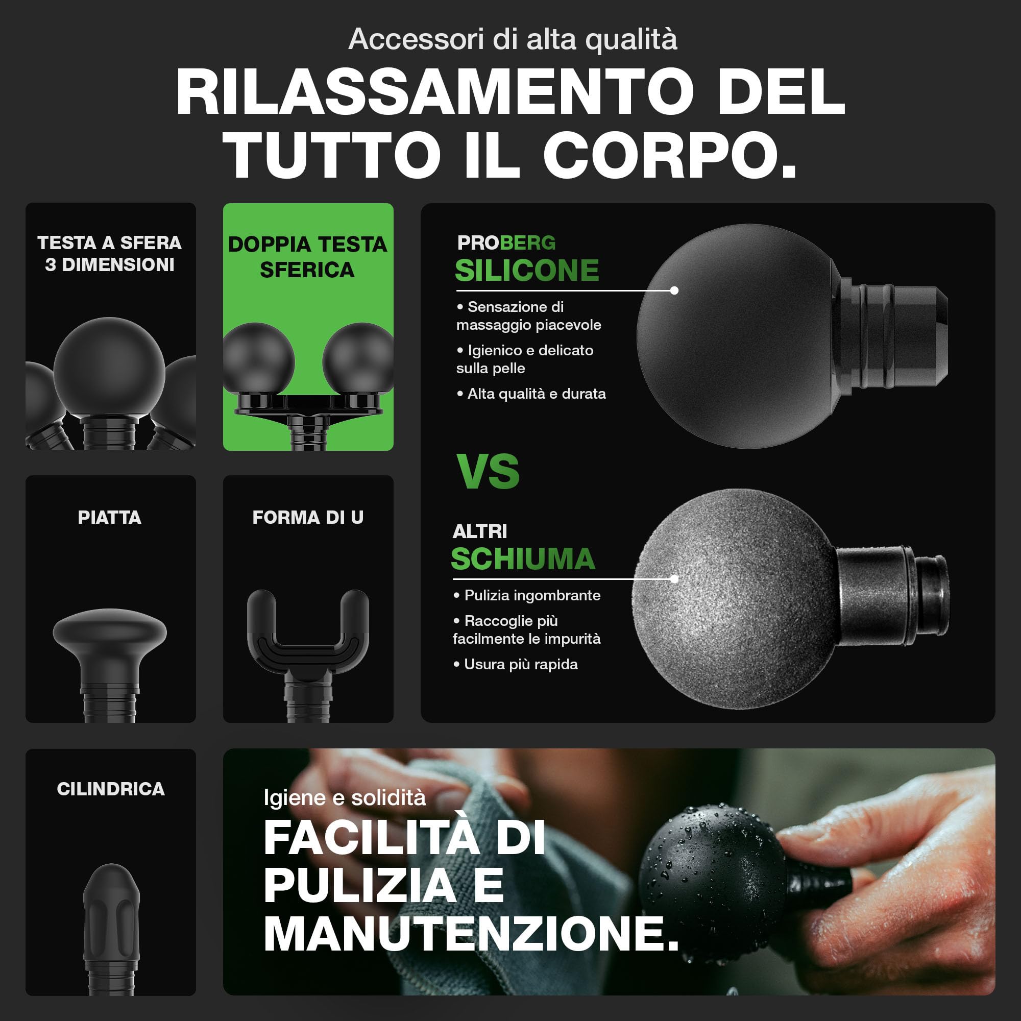DONNERBERG® Proberg Pistola Massaggiante Professionale Per Tessuti Profondi | Ampiezza Di 12 mm, 24 kg Di Forza, Batteria Samsung Da 3500 mAh, 7 Testine In Silicone, Garanzia Motore 7 Anni