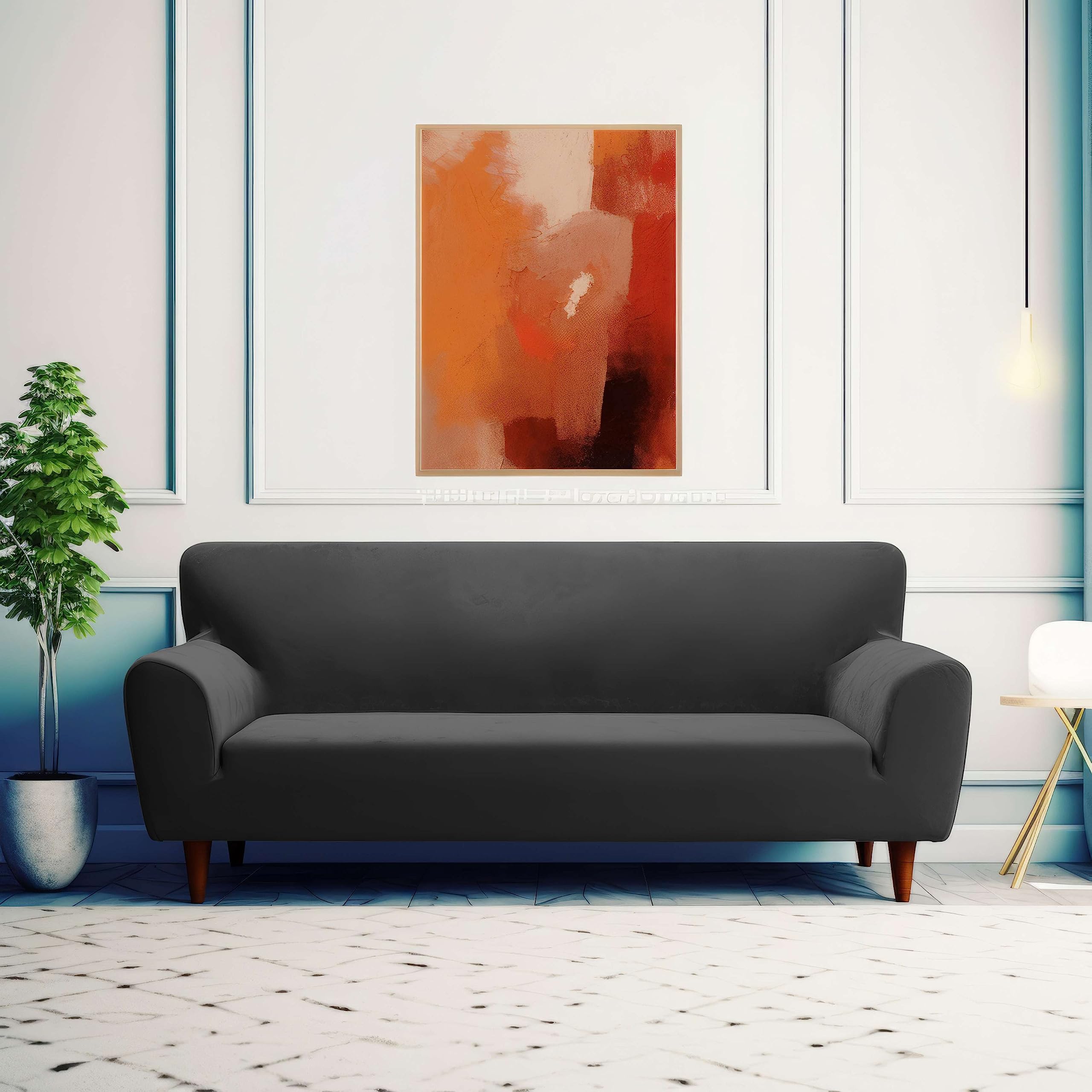 Telo Copridivano 2 Posti Con Braccioli | Fodera Universale Tinta Unita Perfetta Come Copri Divano 2 Posti Con Braccioli | Sofa Cover Compatibile Con Divani Da 110 a 135 Cm [Antracite]