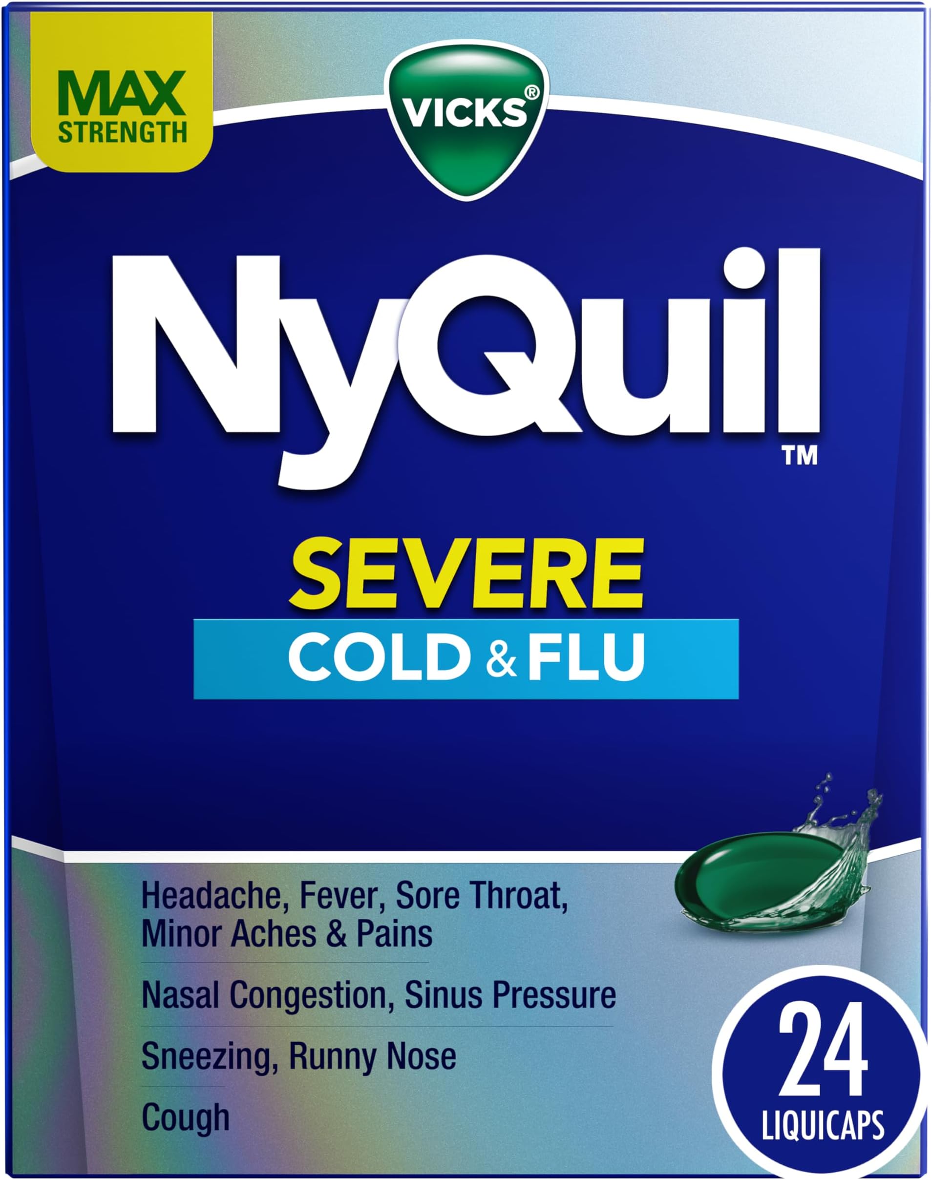 NyQuil Severe Cold, Flu, & Congestion Medicine, 24 Liquicaps, Maximum Strength, 24Count