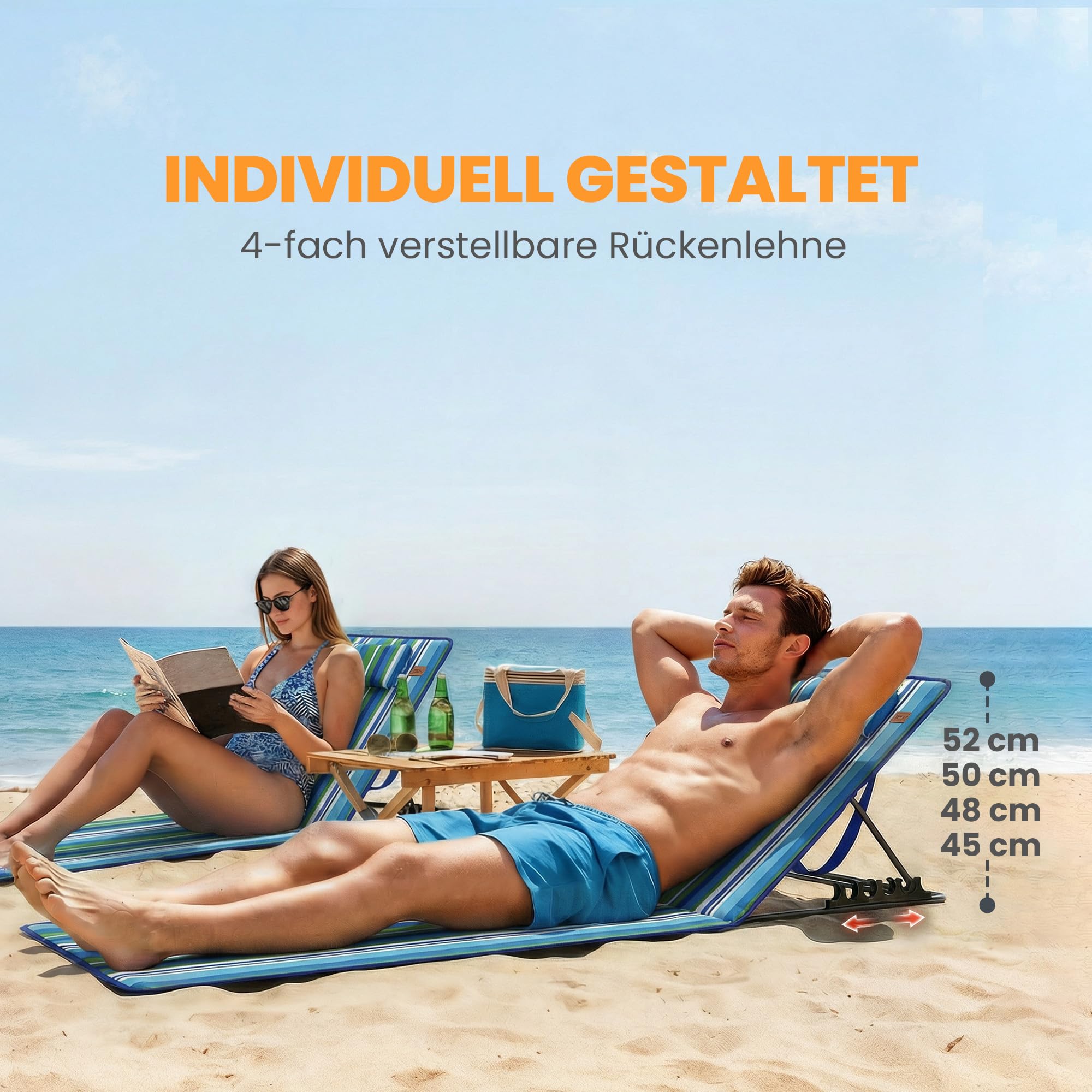 Outsunny 2 maty plażowe z regulowanym oparciem niebieski+zielony+biały