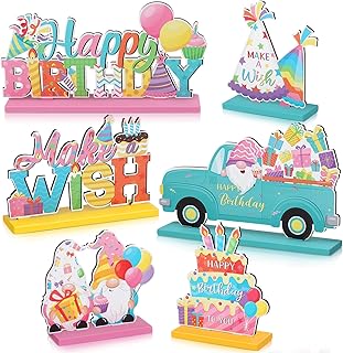 Blosssound 6 Pcs Colorful Birthday Wooden Table Centerpieces Happy Birthday Table Decorations Wooden Sign Topper for Baby Shower Party Favor Booth Props Supplies