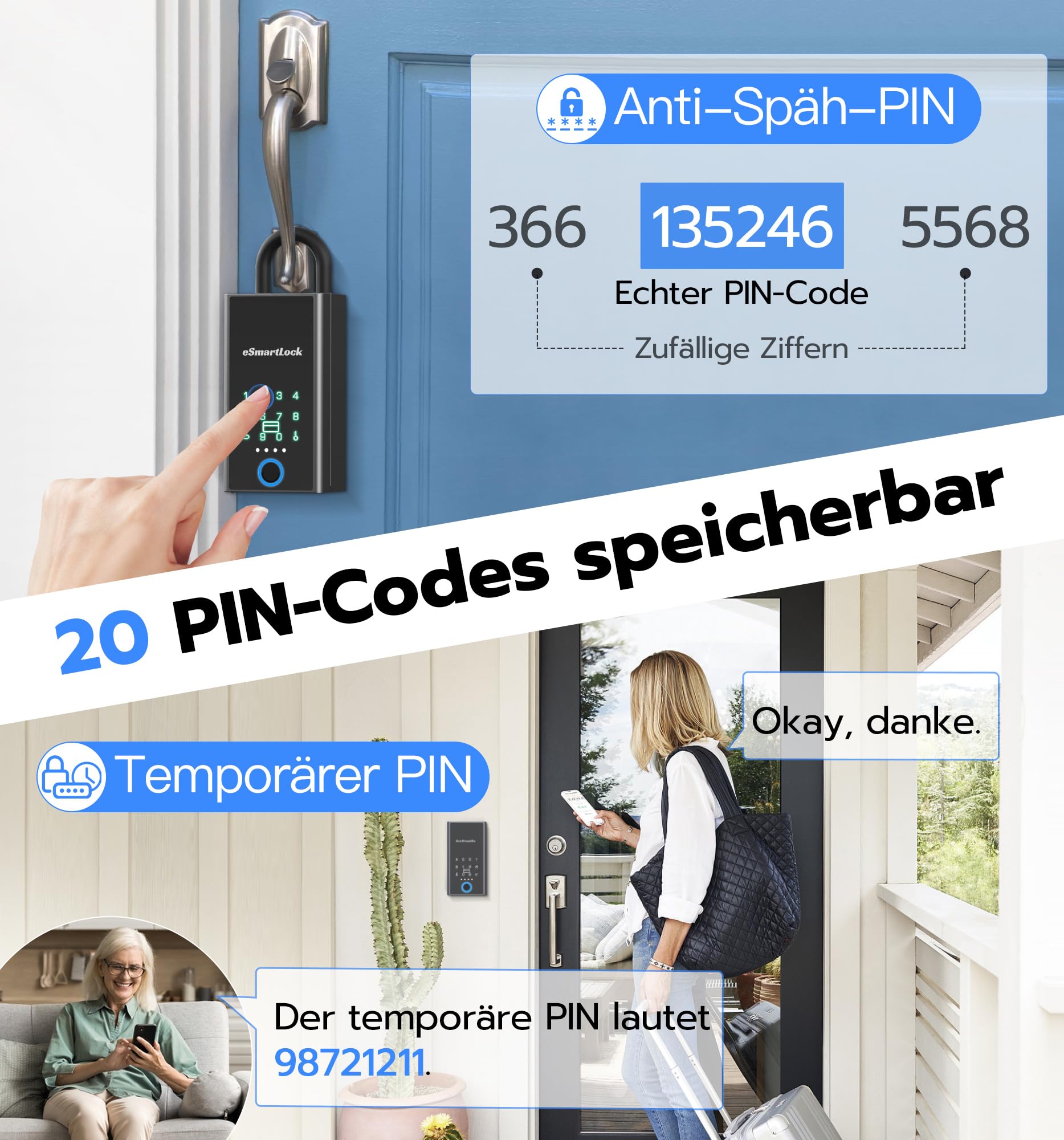 Schlüsselbox mit Fingerabdruck, RFID & Bluetooth – Wetterfester Smart-Key-Safe für Immobilienmakler & Vermieter, Schlüsselversteck außen, Türhänger oder Wandmontage