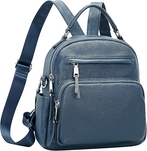 Miniatura 2 de ALTOSY Mochila de cuero genuino para mujer, pequeña mochila convertible bolso para damas, bolso de hombro 4 en 1 para llevar, azul, (Linen Blue),