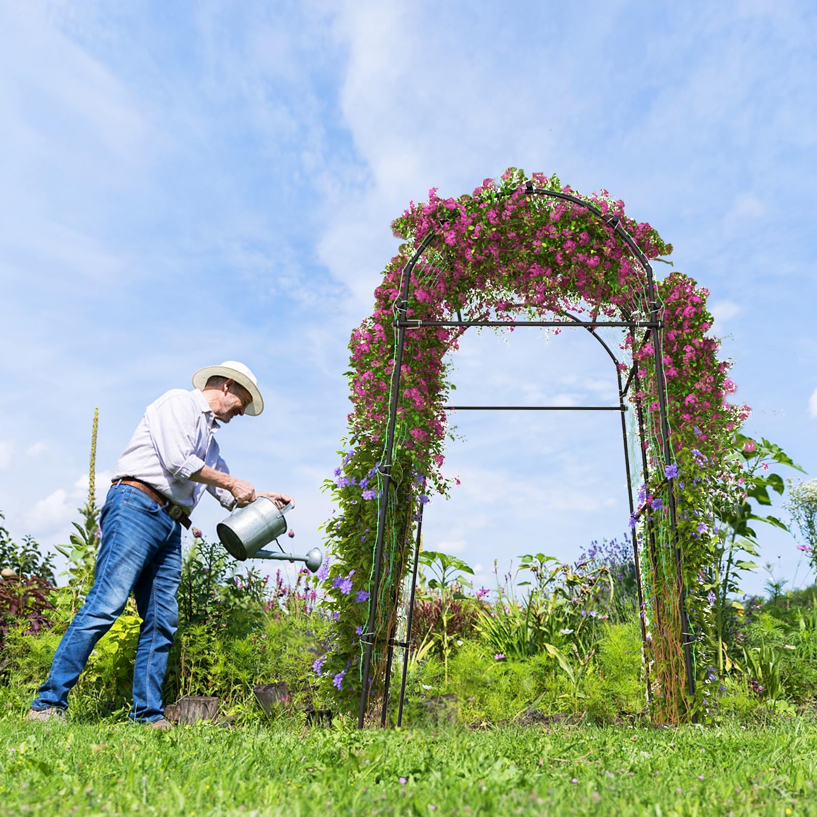 FANTASK Treillis pour Plantes grimpantes - Arche de Jardin de 230 cm avec Structure métallique revêtue de polyéthylène - Arche de Jardin pour légumes, Fruits, Fleurs
