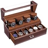 ProCase Watch Case for Men, 10 Slot Watch Display Stand with Acrylic Lid, Watch Display Case with Drawer, 2-Layer Mens Watch Box, Watch Holder Organizer for Men Women -Espresso