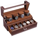 ProCase Watch Case for Men&comma; 10 Slot Watch Display Stand with Acrylic Lid&comma; Watch Display Case with Drawer&comma; 2-Layer Mens Watch Box&comma; Watch Holder Organizer for Men Women -Espresso