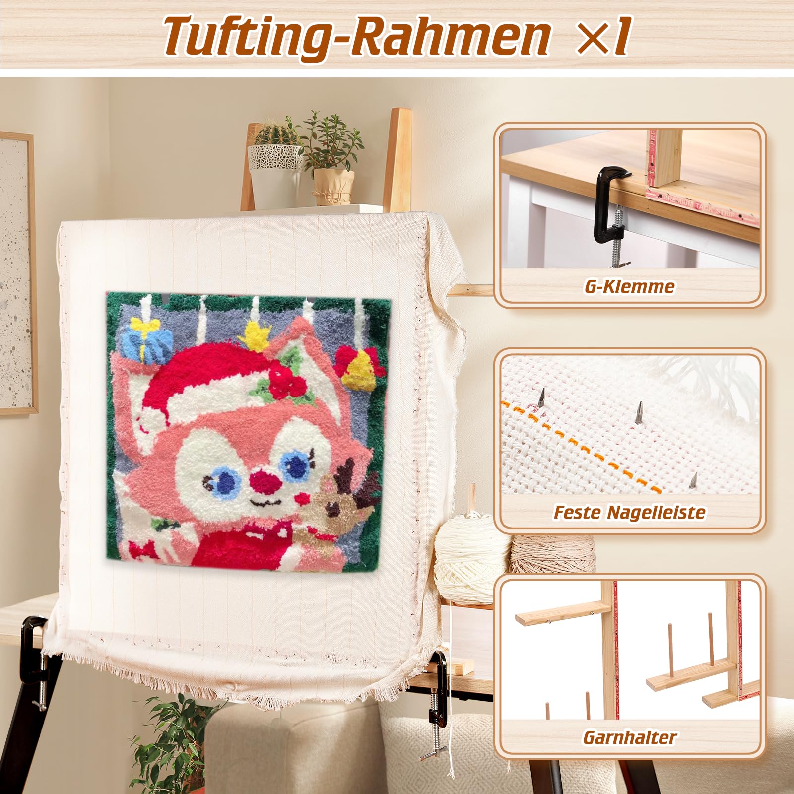 BESGEER Rug Tufting Gun Starter Kit with 75cm x 75cm Wooden Frame, Tufting Kit Complete with Carpet Trimmer, Tufting Pistolen Set für Anfänger und Tufting-Liebhaber (Schwarz)