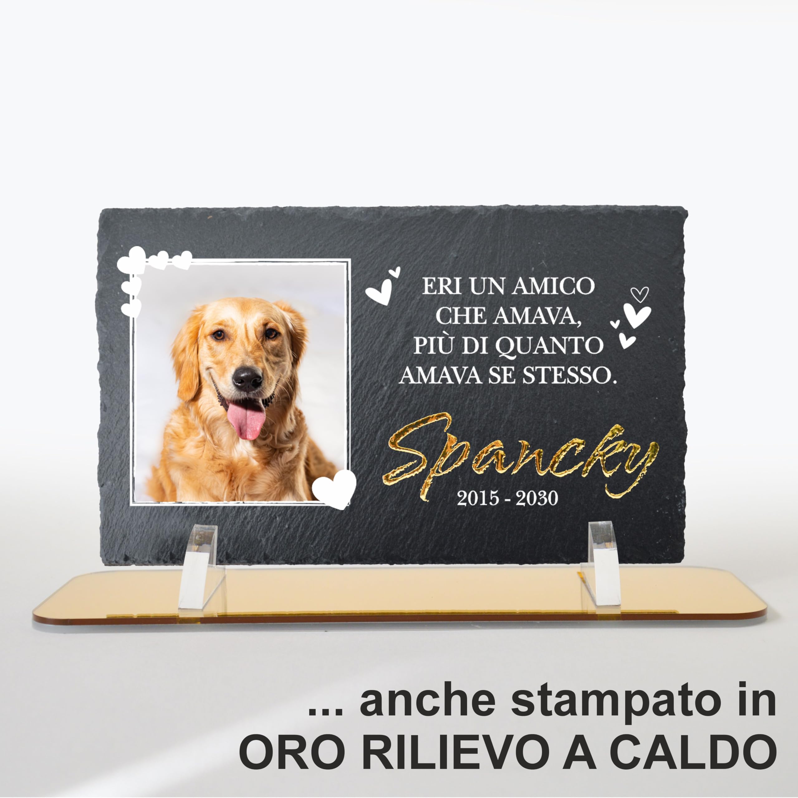Targa Commemorativa per Cani, gatti e animali domestici in Ardesia, 26,5x16 cm, Personalizzazione, Lapide ricordo Cane anche da esterno con Foto del Tuo amimale domestico, piedini Inclusi (Flap3)