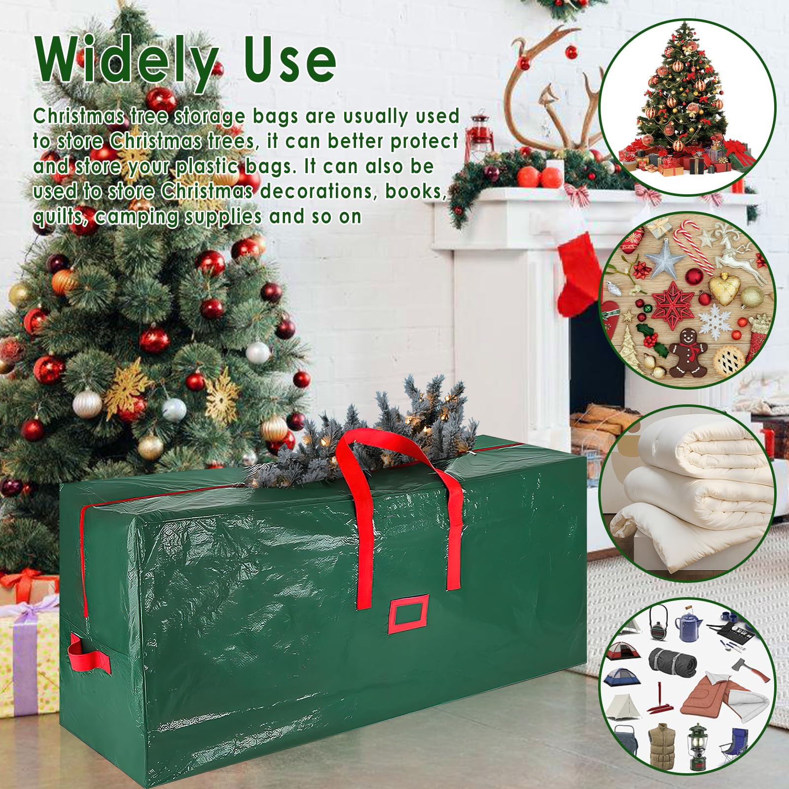 Sac Rangement Guirlande Noël TaoQ 75cm - Avec Poche Transparente Rouge