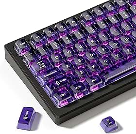dagaladoo Purple Clear keycaps,Transparent keycaps 60 75 100 Percent,Crystal keycap Set,Shine Through Key caps Ceramic Style,MDA Profile Keyboard Key Cap for Mx Switches Mechanical Keyboard(115key)