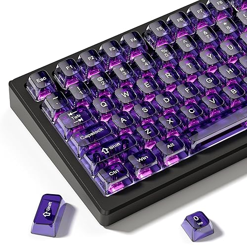 dagaladoo Purple Clear keycaps,Transparent keycaps 60 75 100 Percent,Crystal keycap Set,Shine Through Key caps Ceramic Style,MDA Profile Keyboard Key Cap for Mx Switches Mechanical Keyboard(115key) - Purple (115 key)
